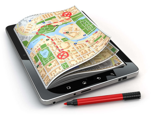 GPS navigation concept. Guide map on the tablet pc screen. 3d